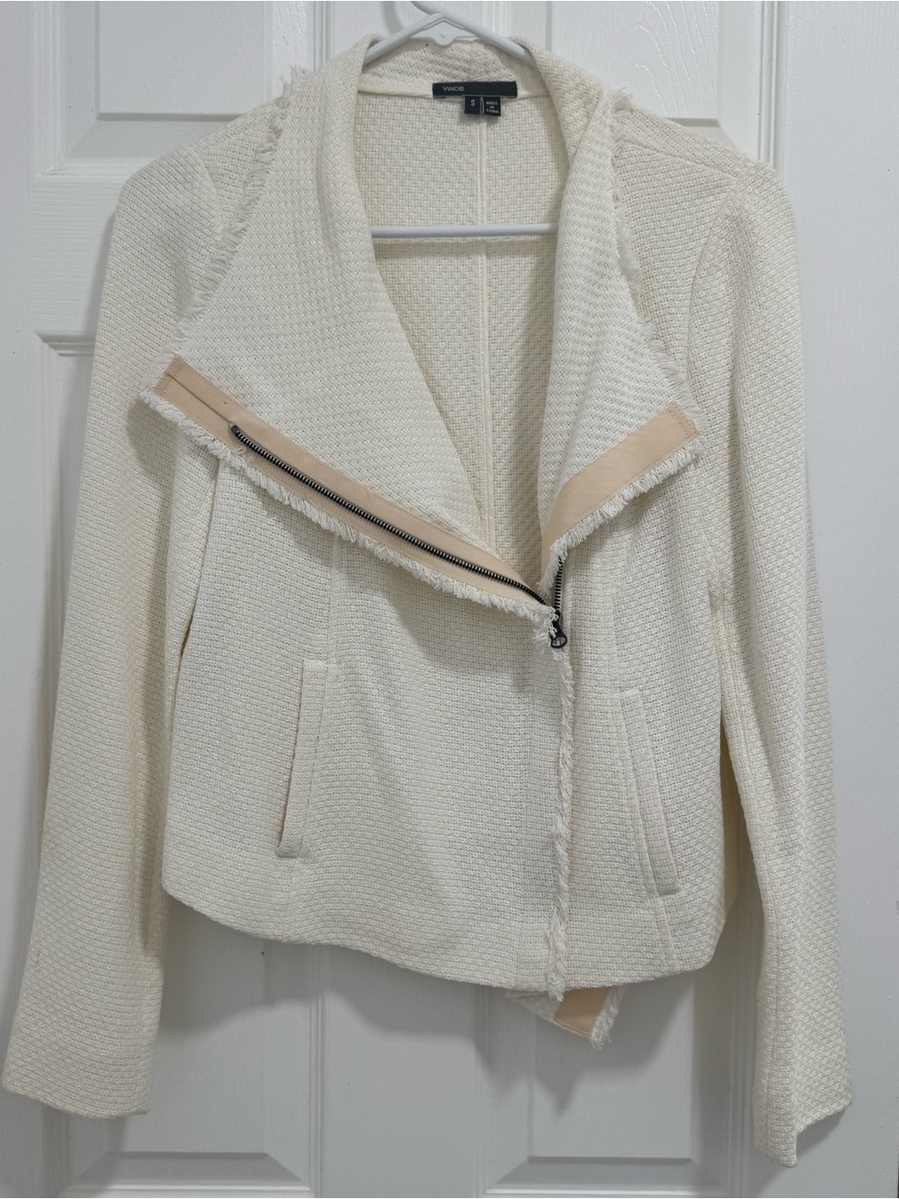 Vince Cream Bouclé Asymmetric Zip Jacket